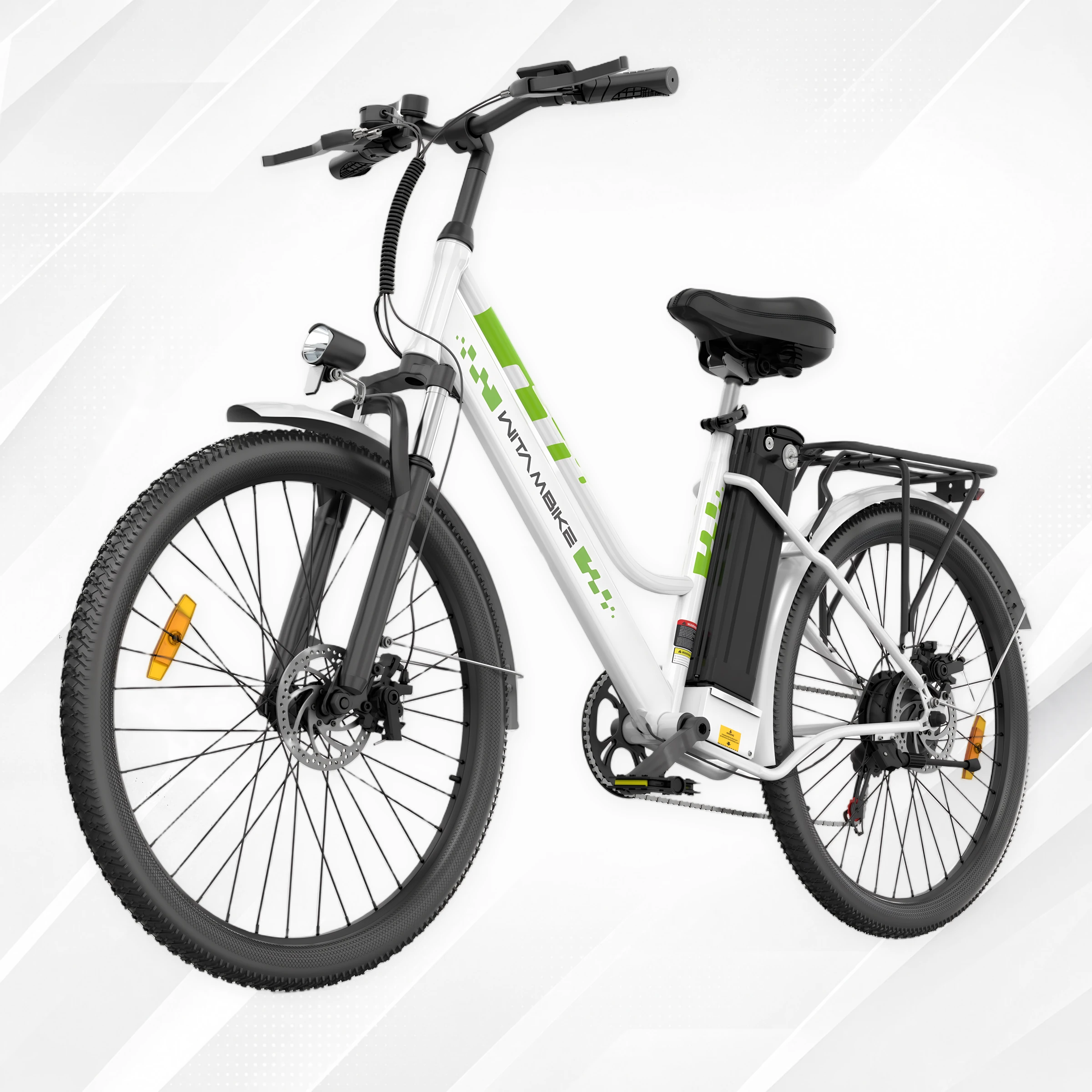 WITAMBIKE C26 vista da tre quarti anteriore sinistro con batteria removibile da 36 V 15 Ah, freni a disco e forcella ammortizzata